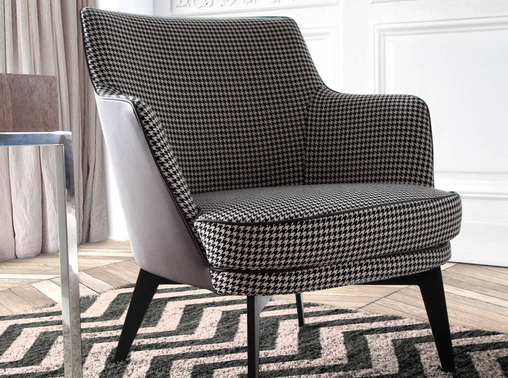Fauteuil rembourré en tissu pied-de-poule