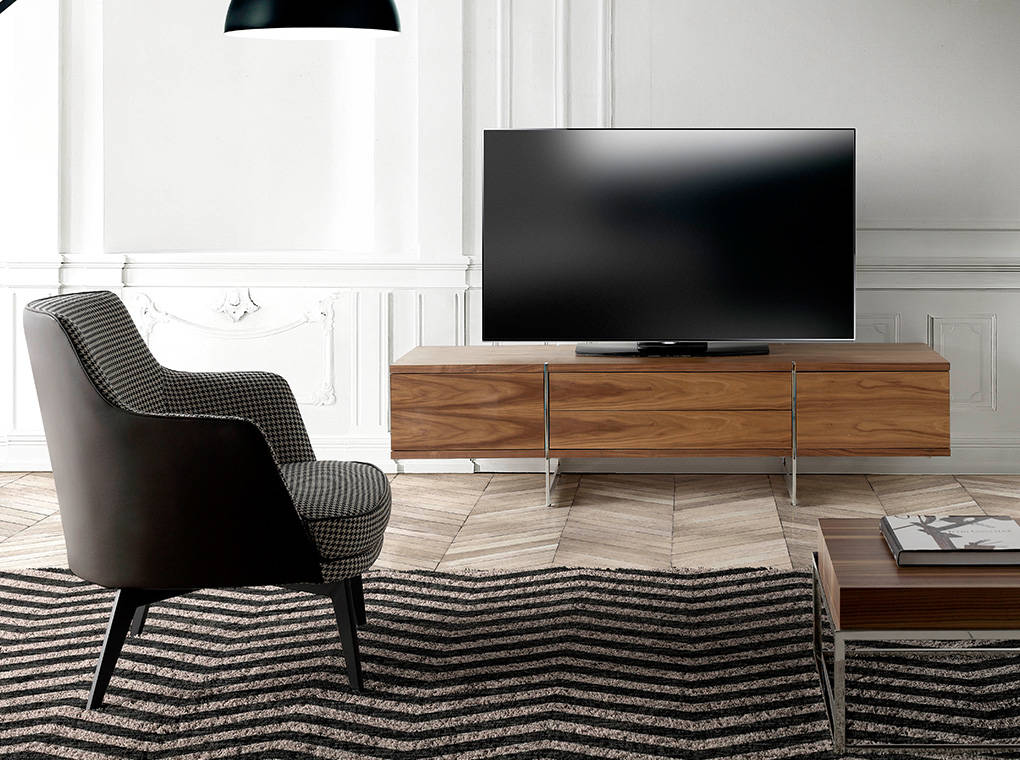 Fauteuil rembourré en tissu pied-de-poule