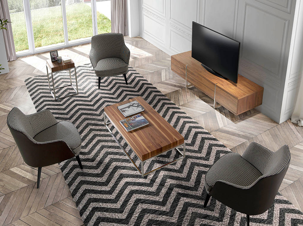 Fauteuil rembourré en tissu pied-de-poule