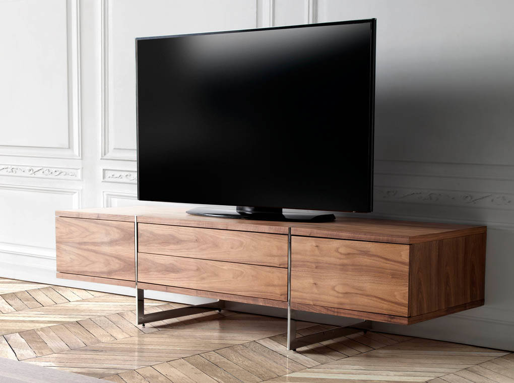 3045 Meuble tv design "Nogal" en Noyer et acier chromé Angel Cerda