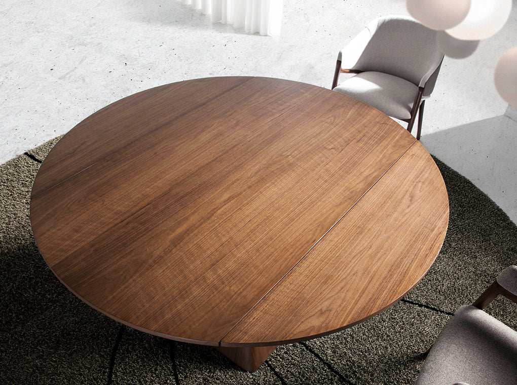 Table à manger extensible bois noyer base pyramidale 160-220cm