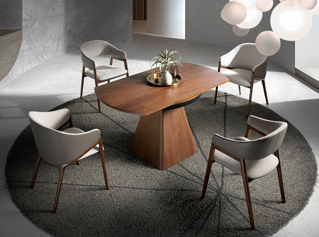 Table à manger extensible bois noyer base pyramidale 160-220cm